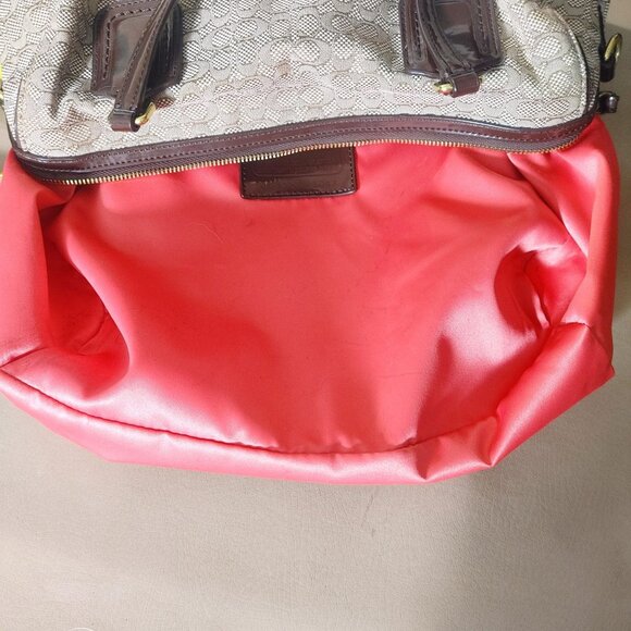 Coach Poppy Signature Handbag Satchel Oxford Khaki Mahogany Patent Leather Trim - Picture 10 of 16